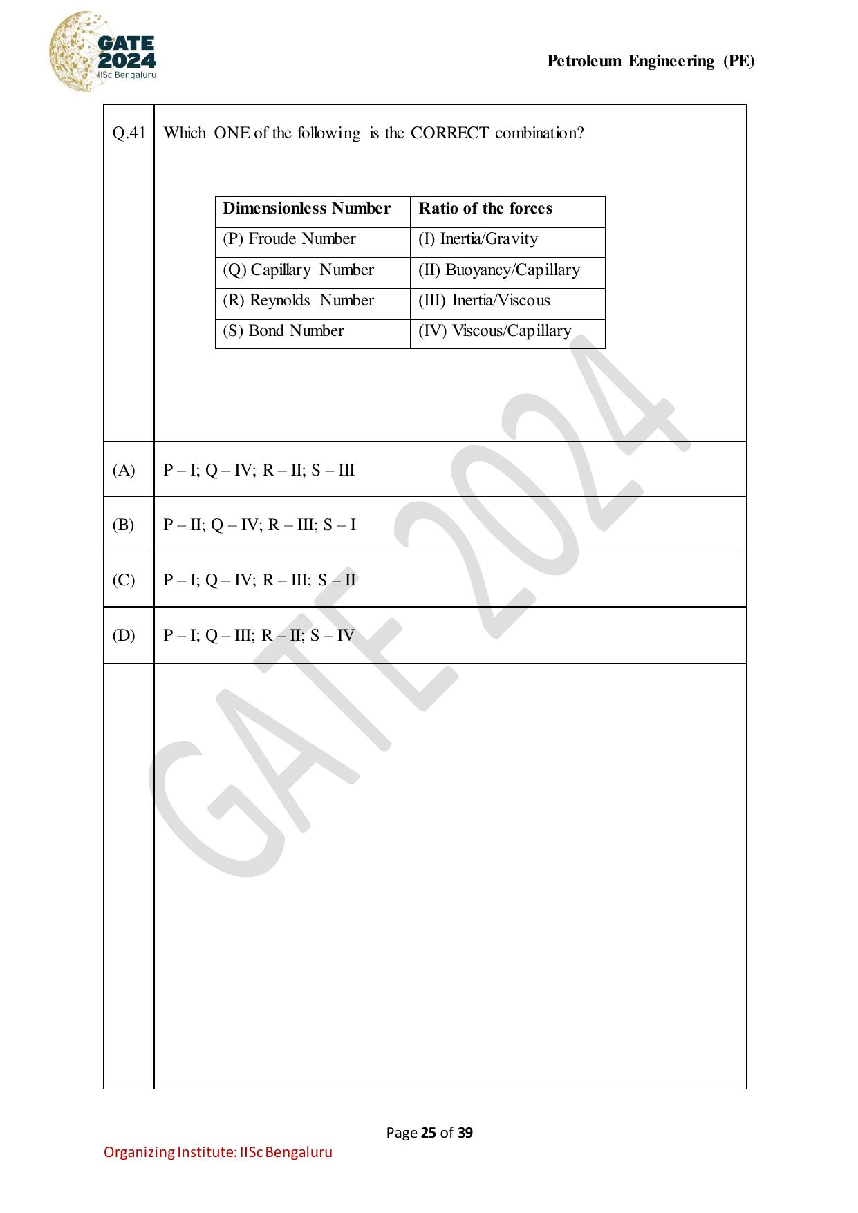 GATE 2024 Petroleum Engineering (PE) Question Paper - Page 25