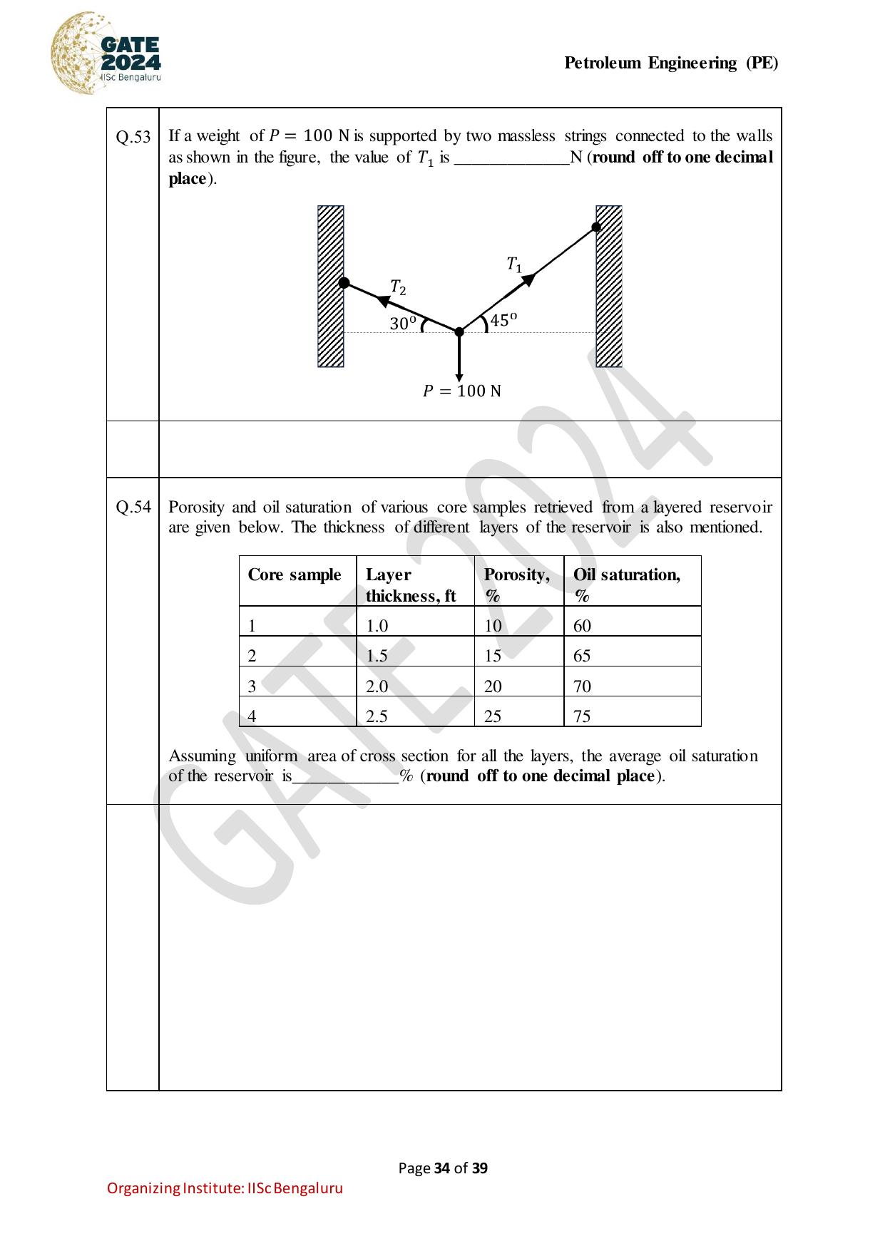 GATE 2024 Petroleum Engineering (PE) Question Paper - Page 34