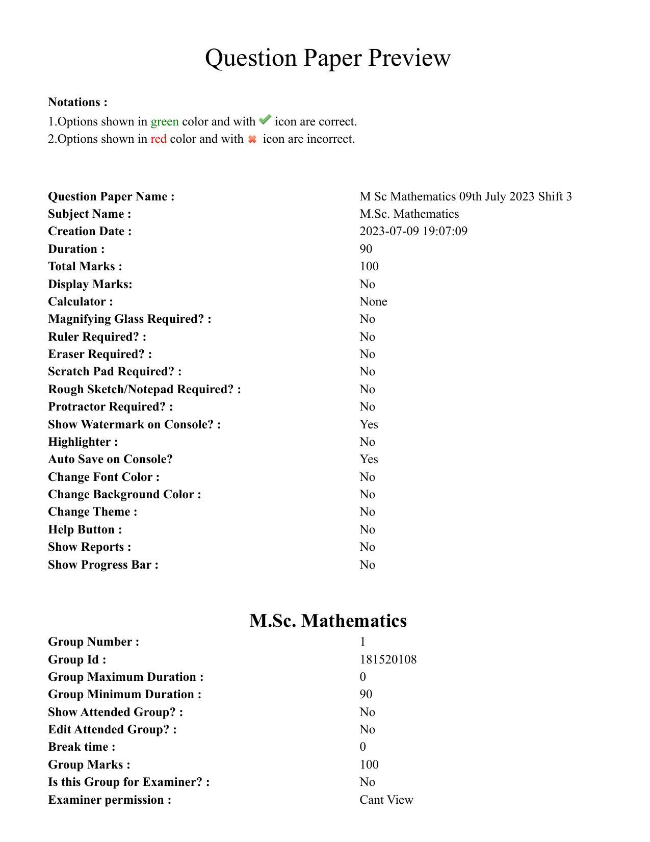 TS CPGET 2023 M Sc Mathematics (Shift 3) Question Paper with Answer Key - Page 1