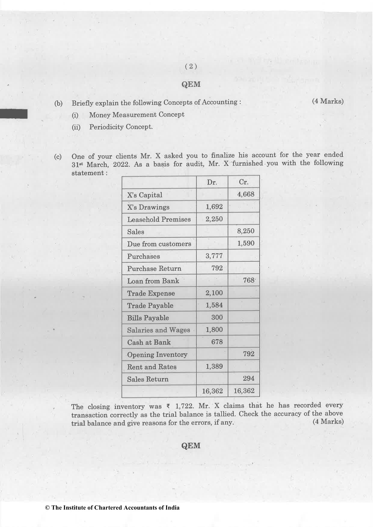 CA Foundation May 2022 Question Paper - Paper 1 (Principles and Practice of Accounting) - Page 2