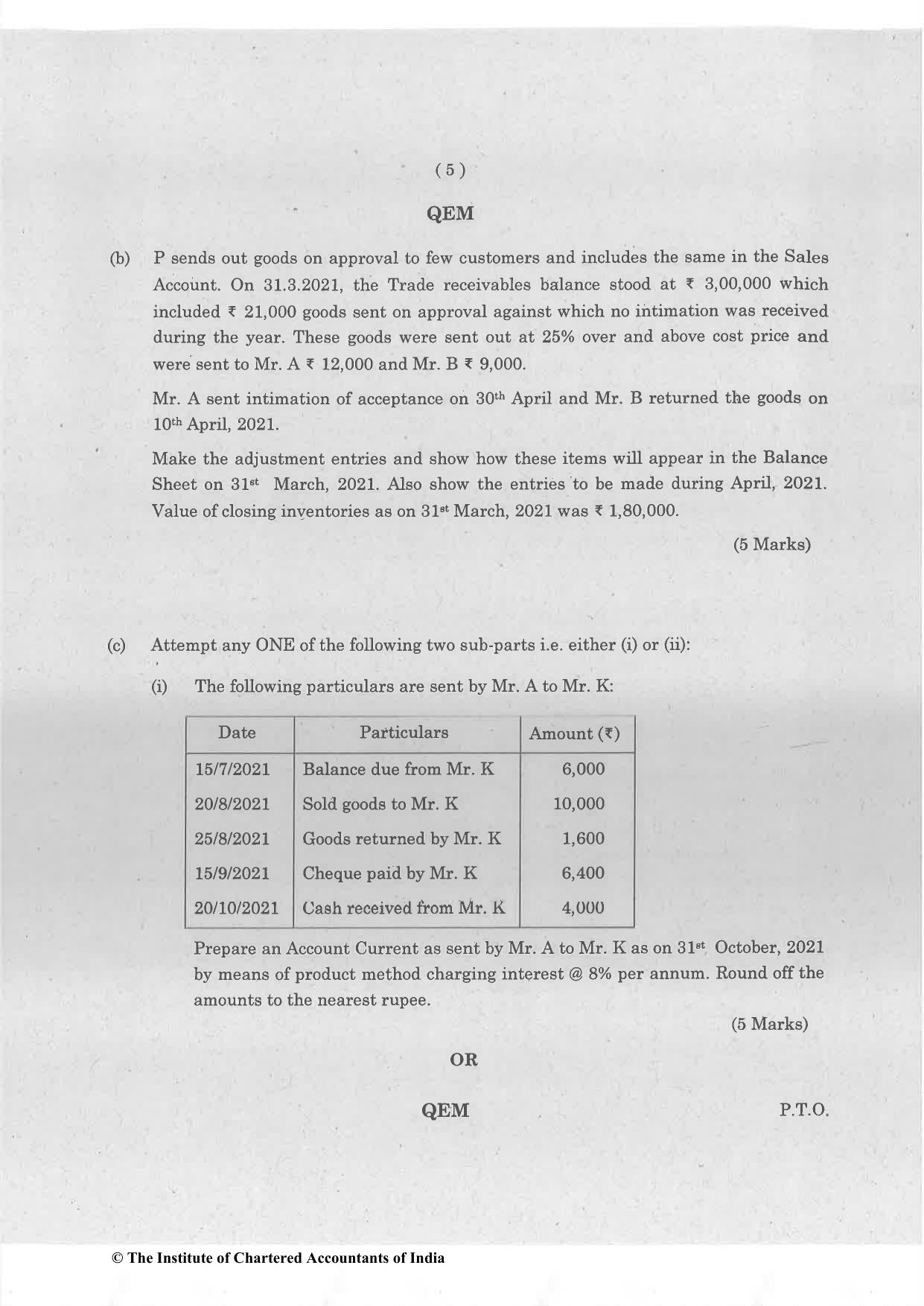 CA Foundation May 2022 Question Paper - Paper 1 (Principles and Practice of Accounting) - Page 5