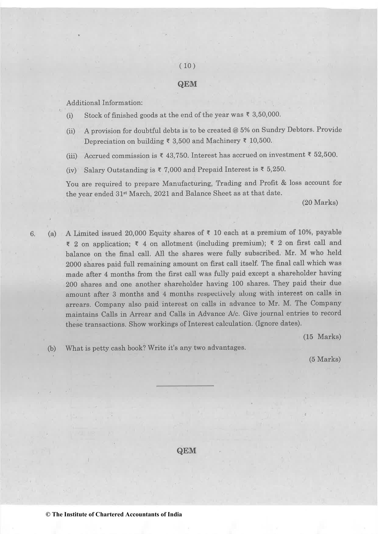 CA Foundation May 2022 Question Paper - Paper 1 (Principles and Practice of Accounting) - Page 10