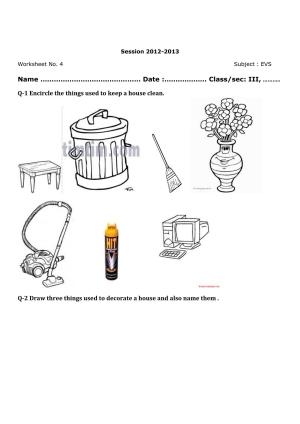 Worksheet for Class 3 EVS Assignment 4