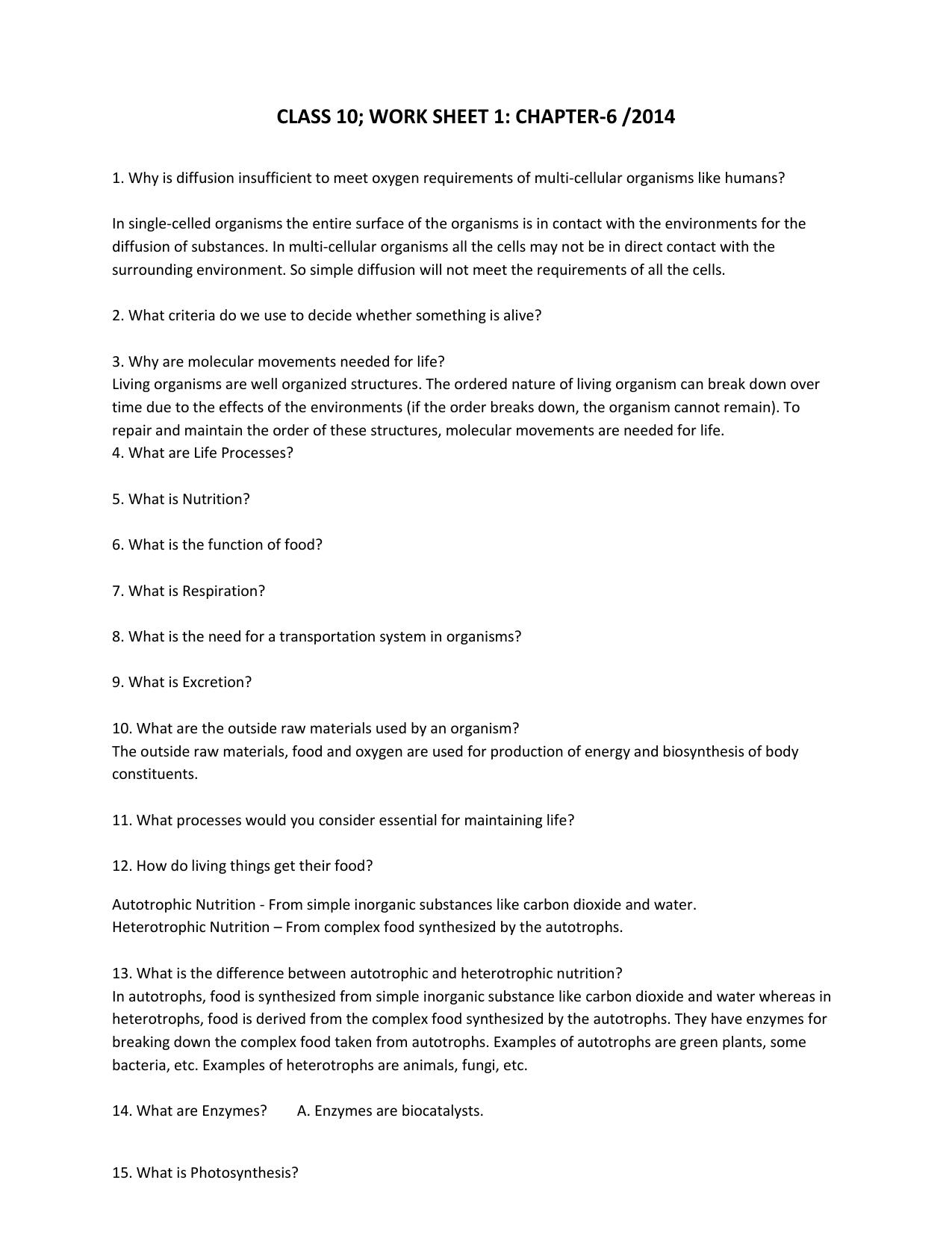 CBSE Worksheets for Class 10 Science Assignment 2 - Page 1