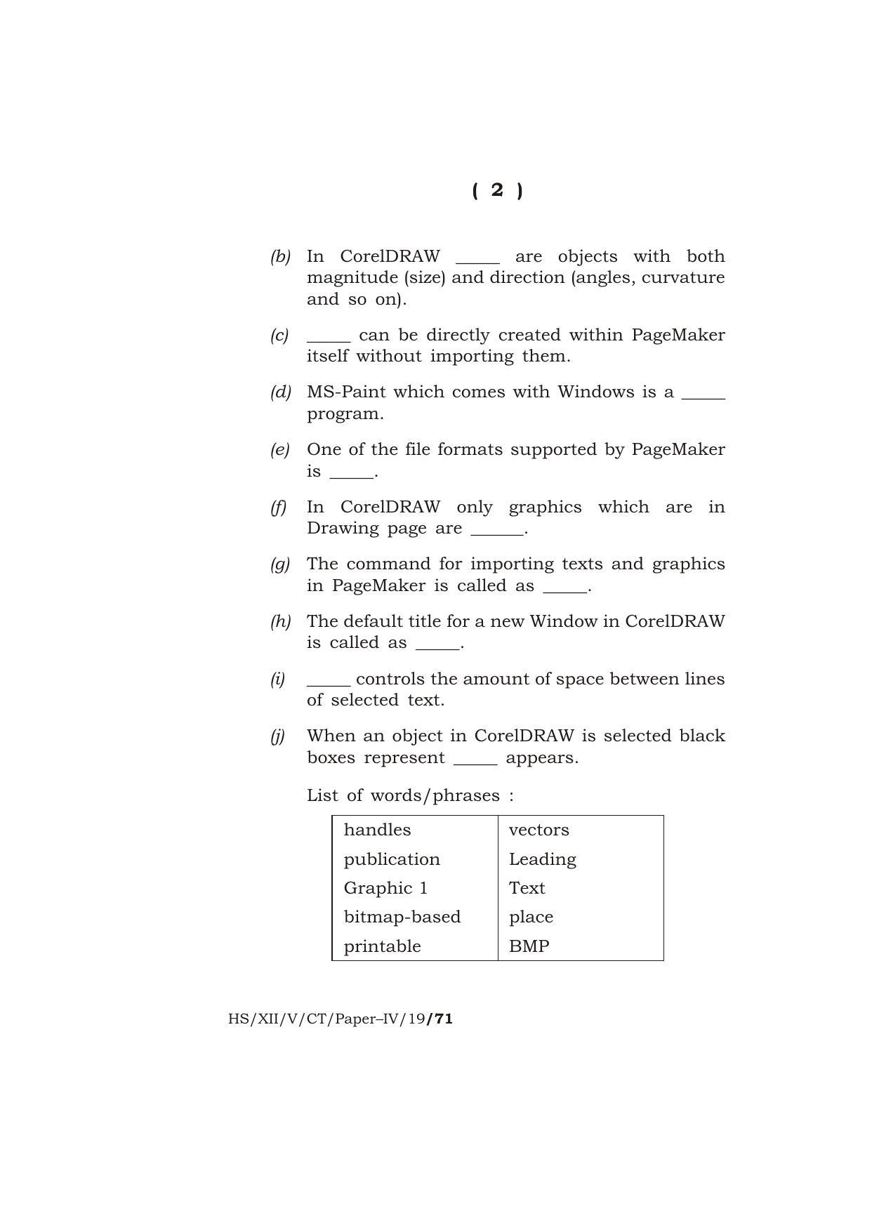 Meghalaya Board (MBOSE) Class 10 COMPUTER TECHNIQUE ( Vocational Stream ) Paper : IV [ Desktop Publishing (DTP) ] 2019 Question Paper - Page 2
