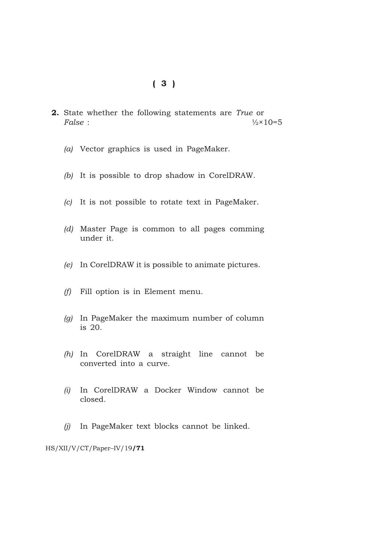Meghalaya Board (MBOSE) Class 10 COMPUTER TECHNIQUE ( Vocational Stream ) Paper : IV [ Desktop Publishing (DTP) ] 2019 Question Paper - Page 3