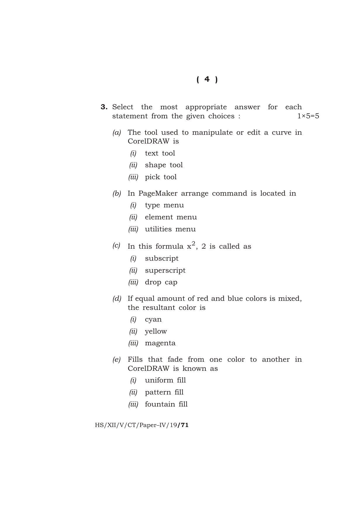 Meghalaya Board (MBOSE) Class 10 COMPUTER TECHNIQUE ( Vocational Stream ) Paper : IV [ Desktop Publishing (DTP) ] 2019 Question Paper - Page 4
