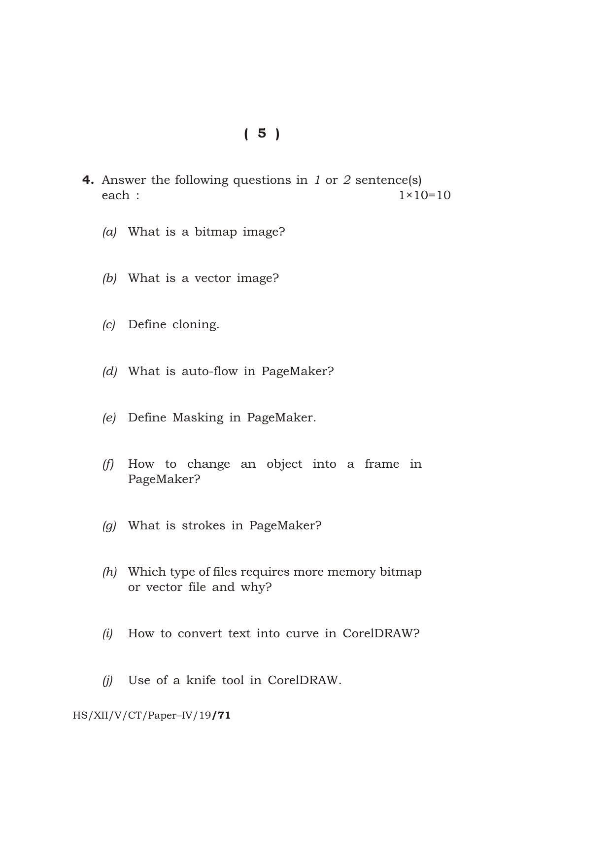 Meghalaya Board (MBOSE) Class 10 COMPUTER TECHNIQUE ( Vocational Stream ) Paper : IV [ Desktop Publishing (DTP) ] 2019 Question Paper - Page 5