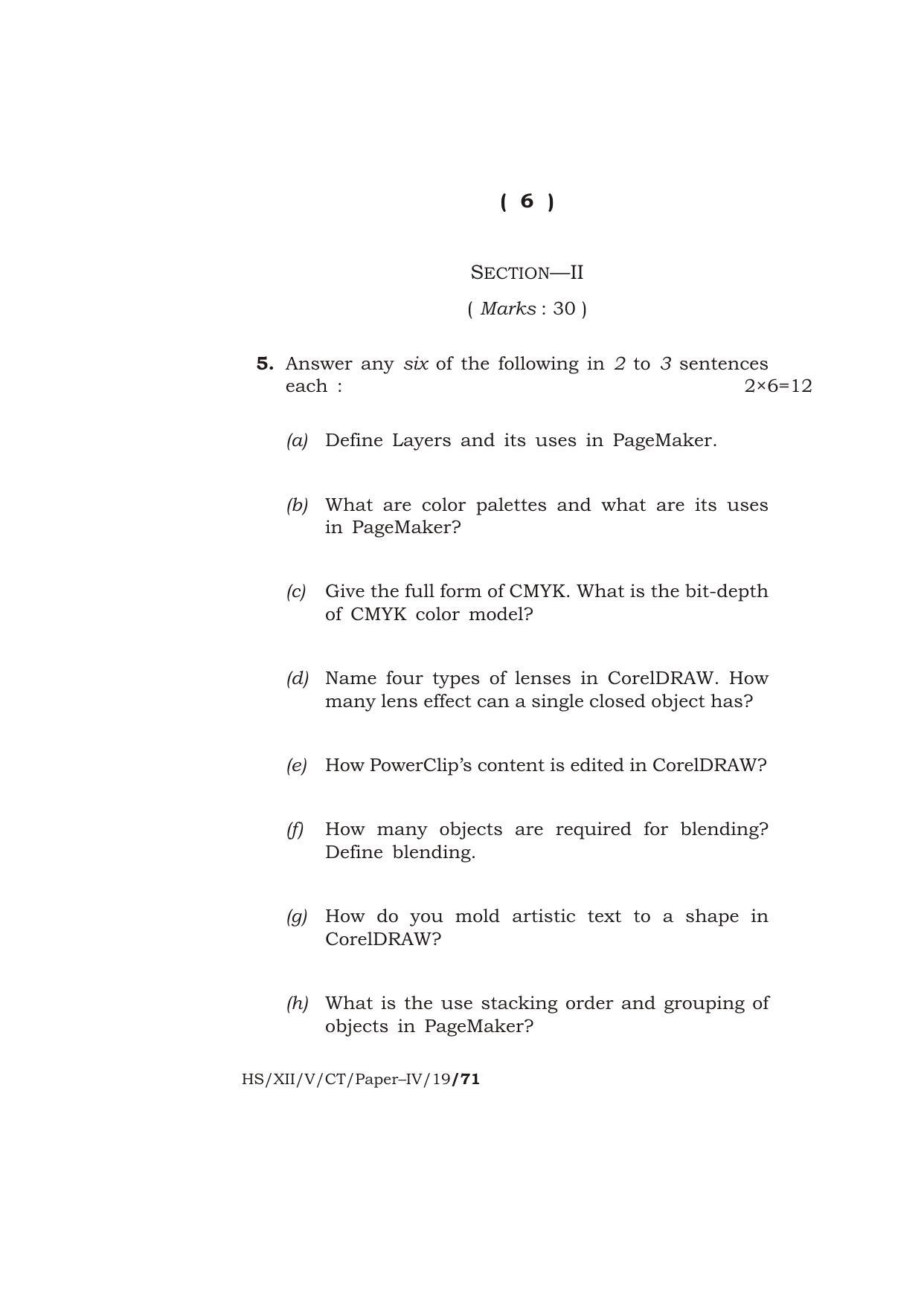 Meghalaya Board (MBOSE) Class 10 COMPUTER TECHNIQUE ( Vocational Stream ) Paper : IV [ Desktop Publishing (DTP) ] 2019 Question Paper - Page 6