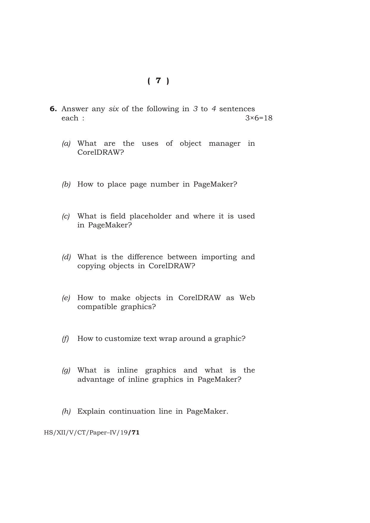 Meghalaya Board (MBOSE) Class 10 COMPUTER TECHNIQUE ( Vocational Stream ) Paper : IV [ Desktop Publishing (DTP) ] 2019 Question Paper - Page 7