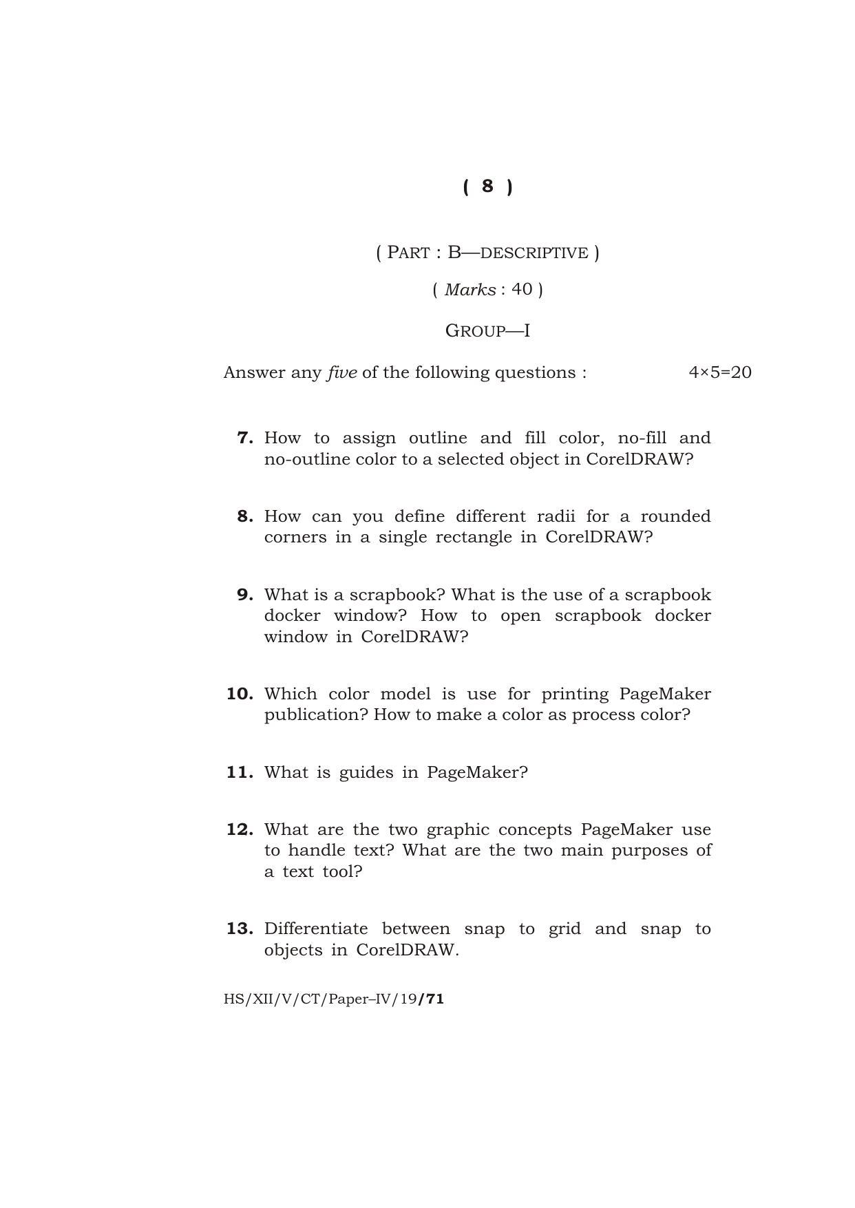 Meghalaya Board (MBOSE) Class 10 COMPUTER TECHNIQUE ( Vocational Stream ) Paper : IV [ Desktop Publishing (DTP) ] 2019 Question Paper - Page 8