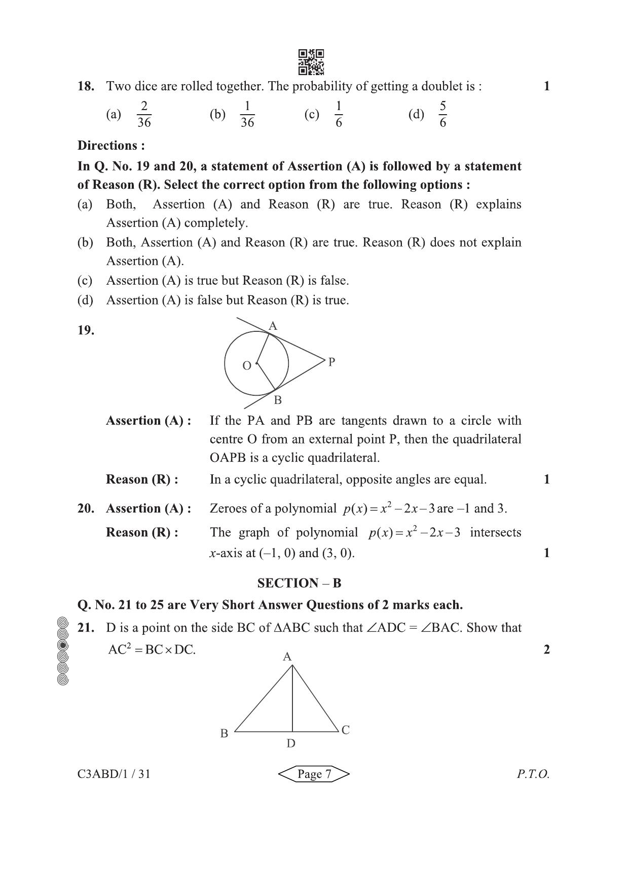 CBSE Class 10 430-1-1 Mathematics Basic 2024 Question Paper - Page 7