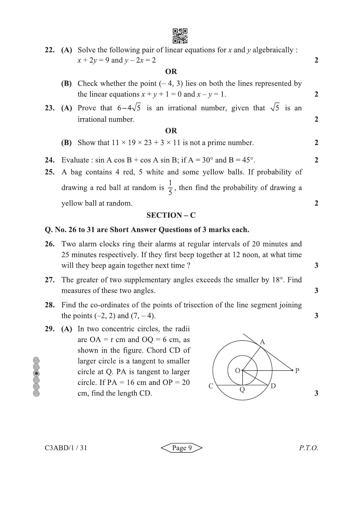 CBSE Class 10 430-1-1 Mathematics Basic 2024 Question Paper - Page 9