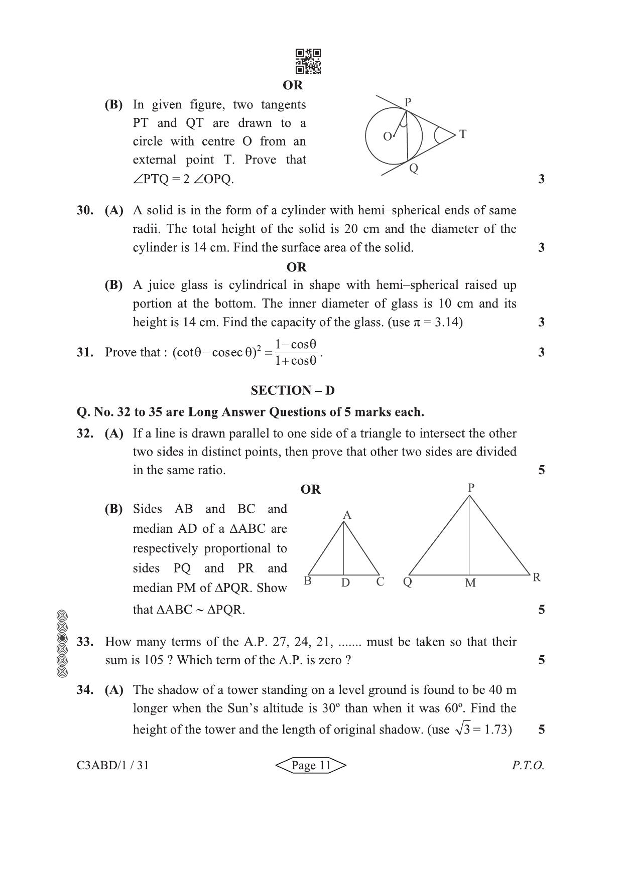 CBSE Class 10 430-1-1 Mathematics Basic 2024 Question Paper - Page 11