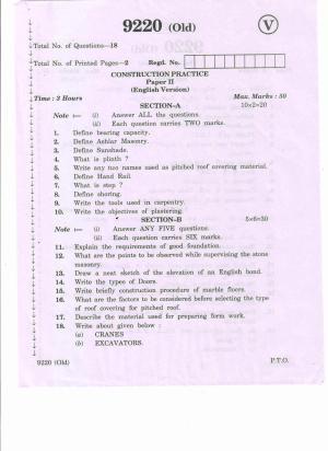 AP Inter 2nd Year Construction Practice-II (old) March-2020-Vocational Question Pape