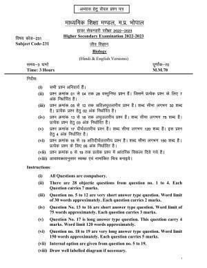 MP Board Class 12 Biology Sample Paper 2023