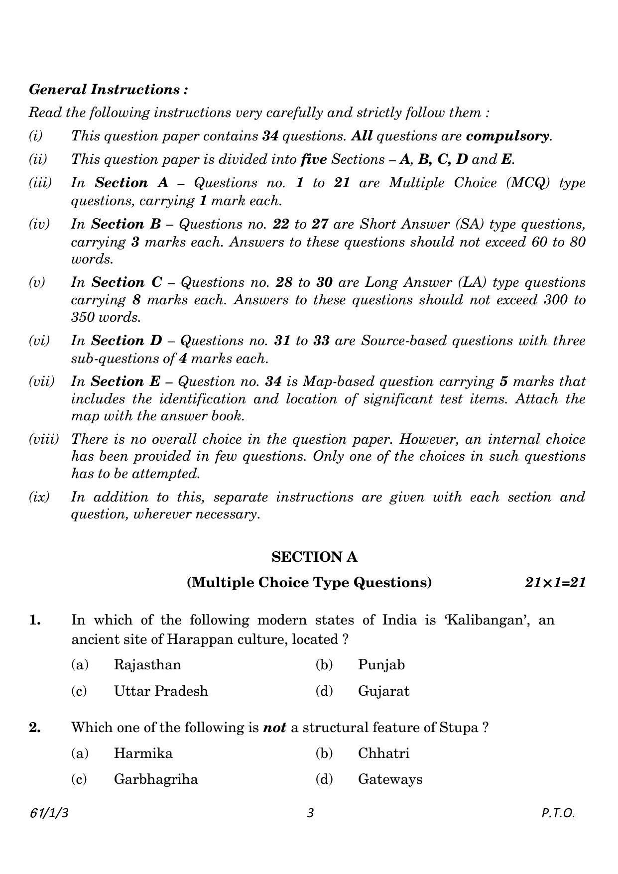 CBSE Class 12 61-1-3 History 2023 Question Paper - Page 3