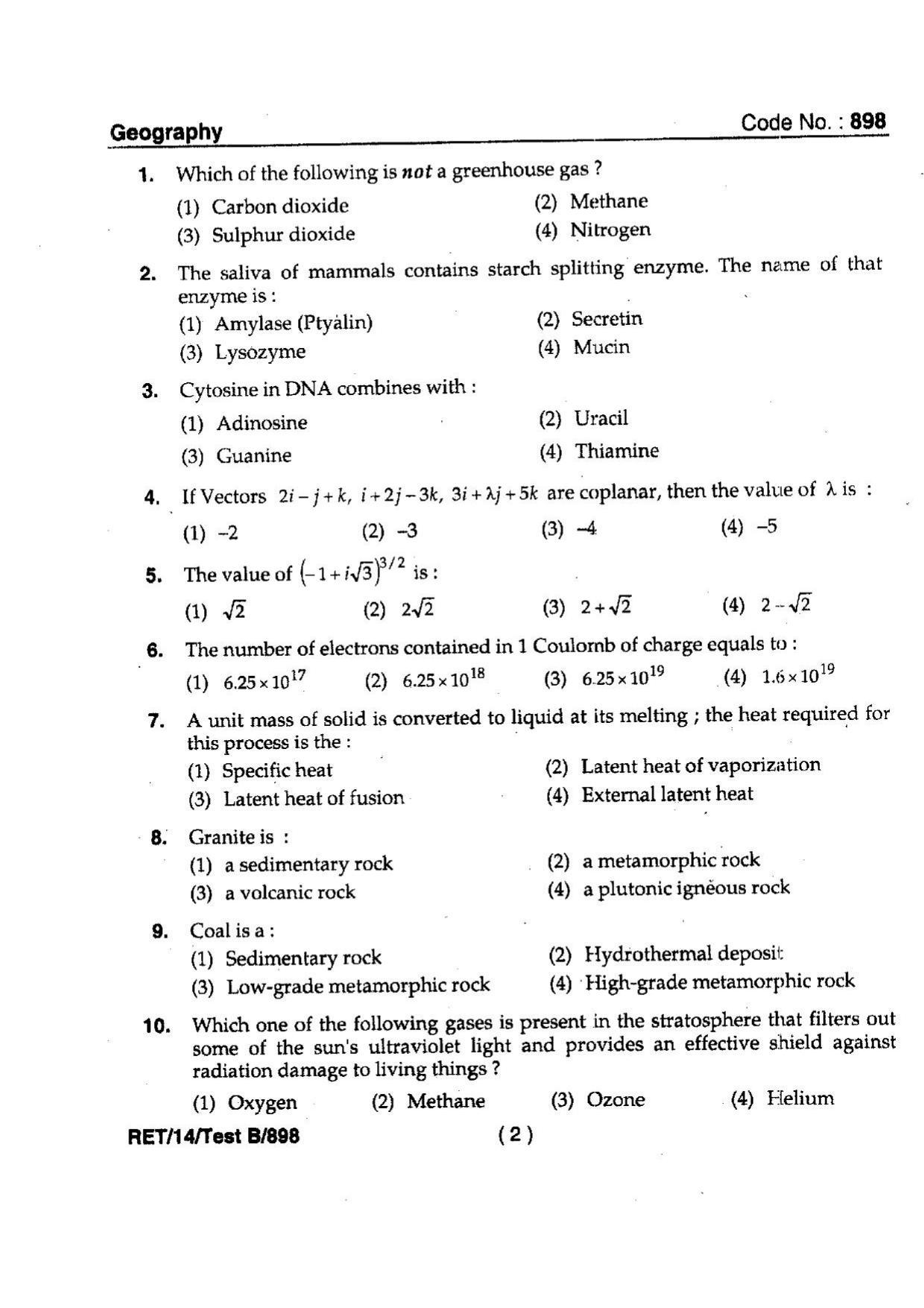 BHU RET Geography 2014 Question Paper - Page 4