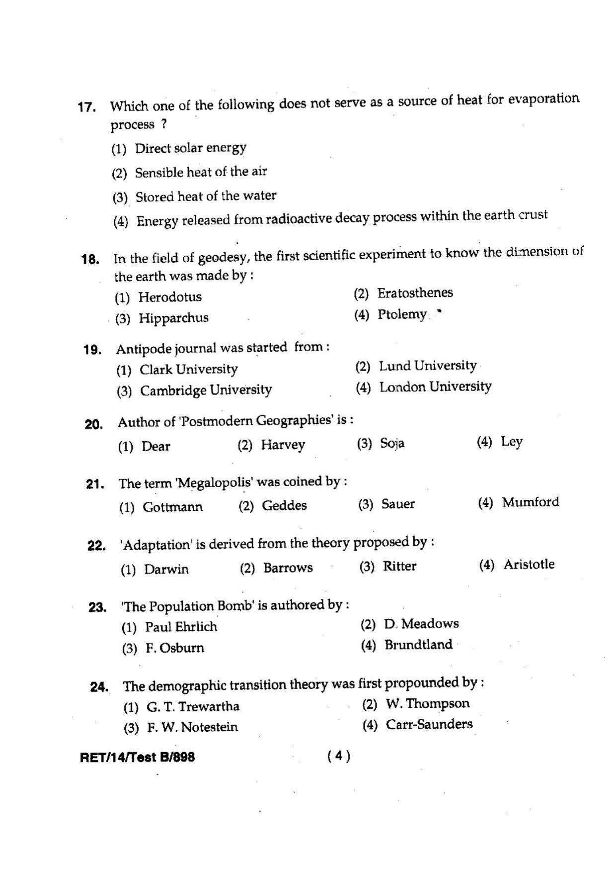 BHU RET Geography 2014 Question Paper - Page 6