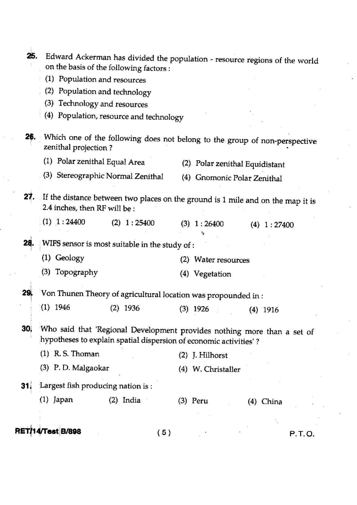 BHU RET Geography 2014 Question Paper - Page 7
