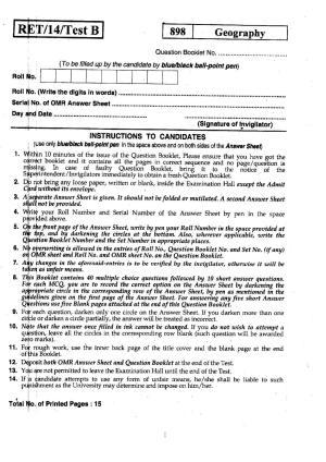 BHU RET Geography 2014 Question Paper