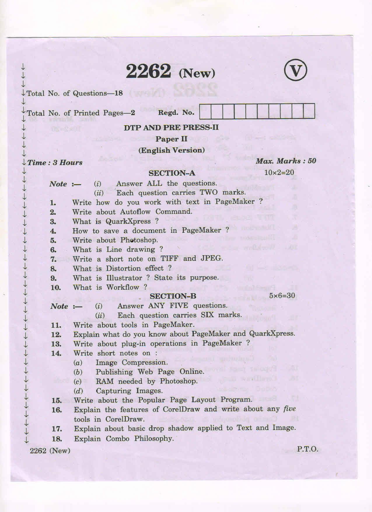 AP Inter 2nd Year DTP PrePress-II (new) March-2020-Vocational Question Pape - Page 1