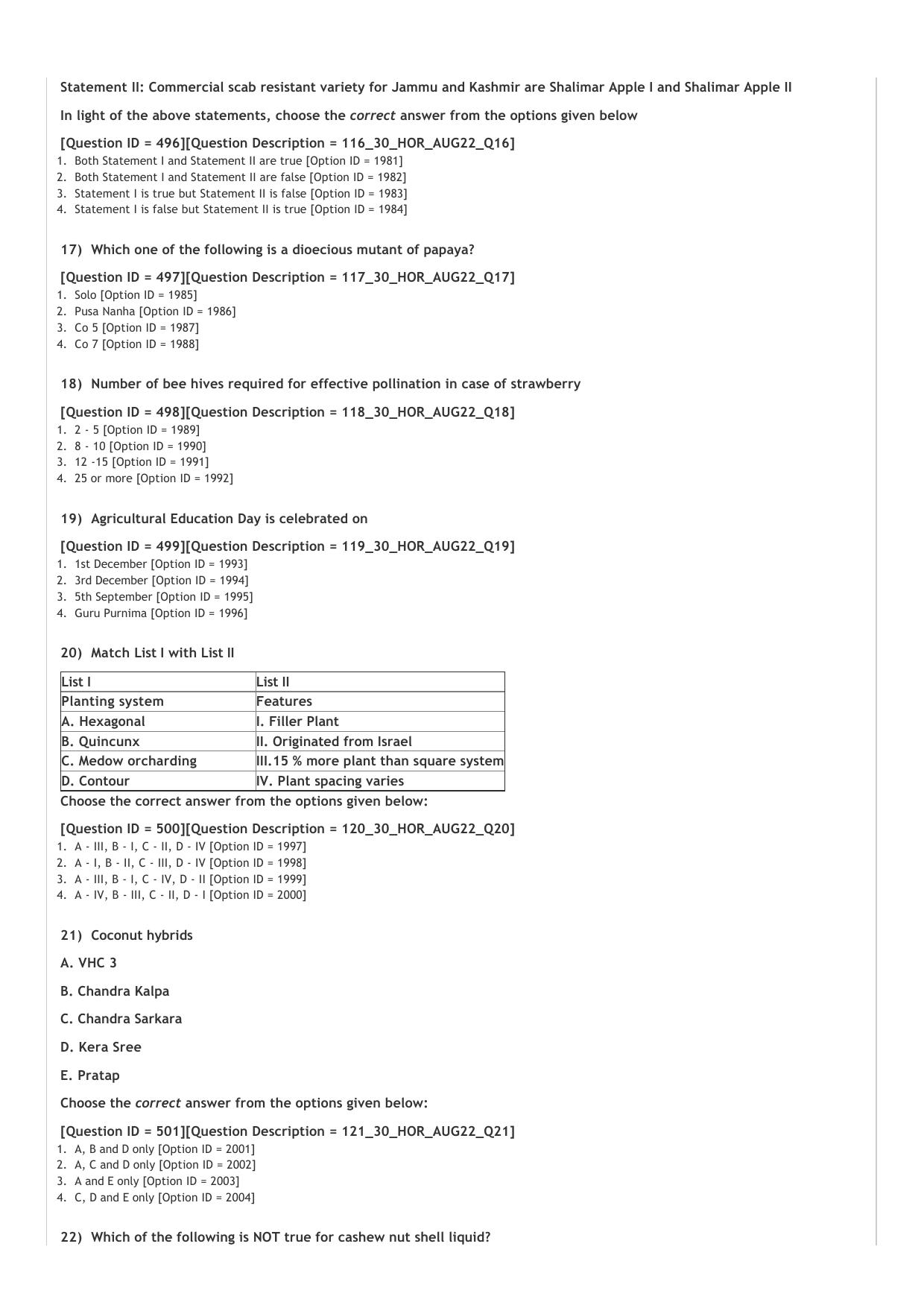 ICAR AIEEA PG 2022 HORTICULTURE Question Paper - Page 3