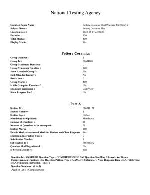 CUET PG 2023: HUQP19 – Pottery & Ceramics (Hindi)-shift 2 (07-06-2023) Question Paper
