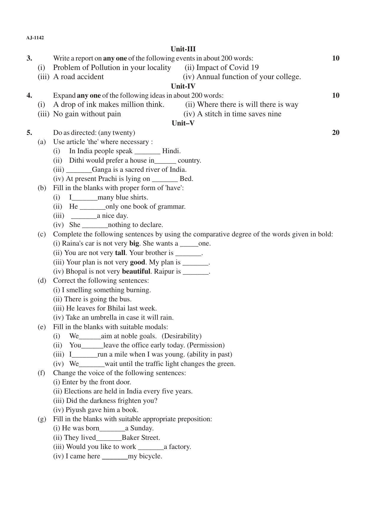 Bilaspur University Question Paper 2021-2022:B. Sc. Part-II (Two) FC : English Language Paper 1 - Page 2
