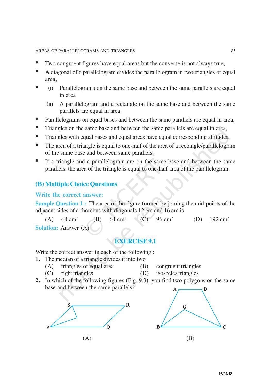 NCERT Exemplar Book for Class 9 Maths: Chapter 9 Areas of Parallelograms and Triangles - Page 2
