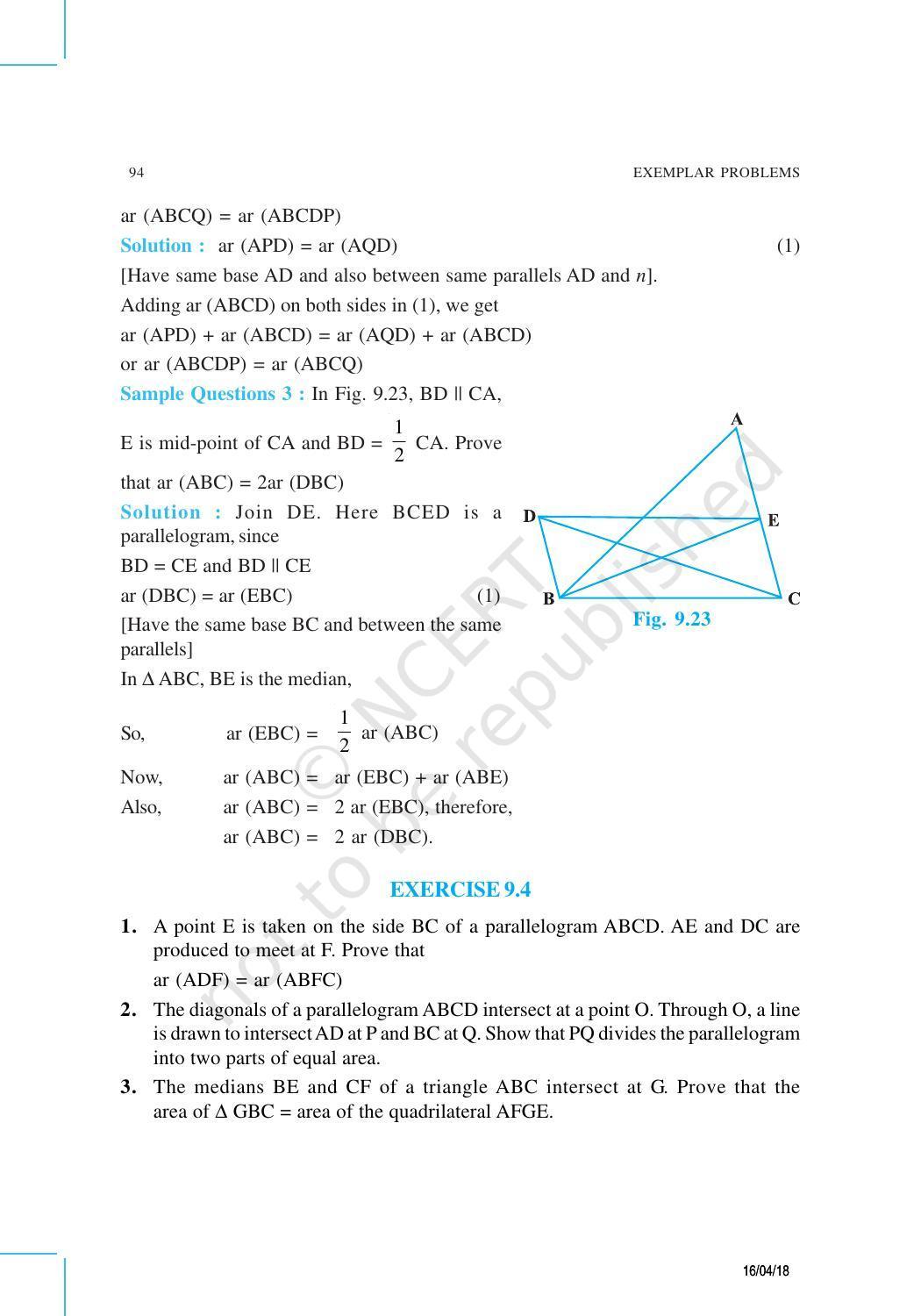 NCERT Exemplar Book for Class 9 Maths: Chapter 9 Areas of Parallelograms and Triangles - Page 11