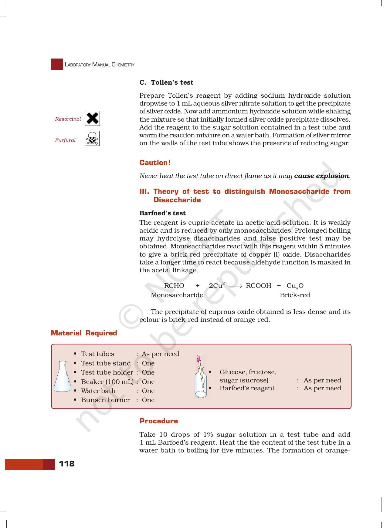 NCERT Laboratory Manuals for Class XII Chemistry - Unit 11 (Tests for Carbohydrates, Fats and Proteins) - Page 5