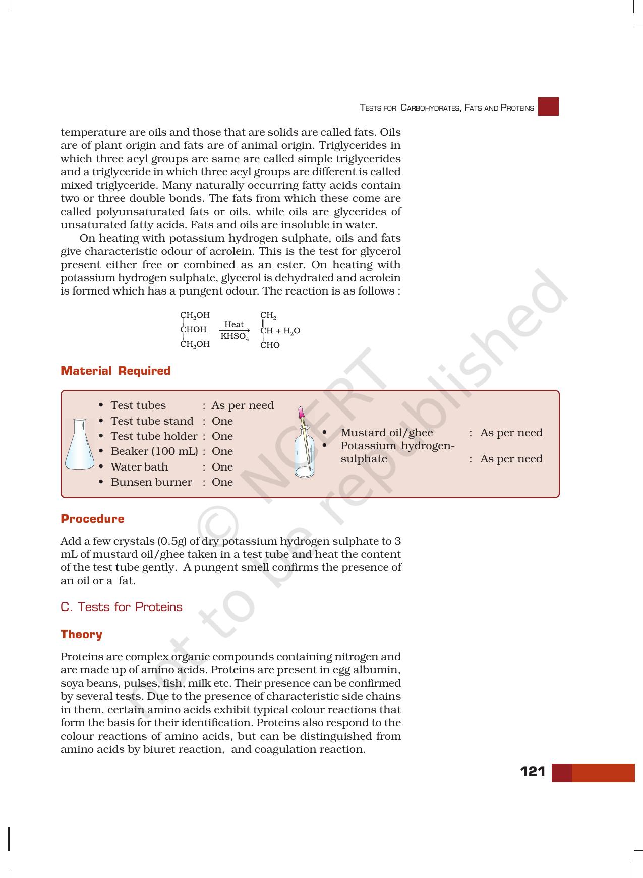 NCERT Laboratory Manuals for Class XII Chemistry - Unit 11 (Tests for Carbohydrates, Fats and Proteins) - Page 8