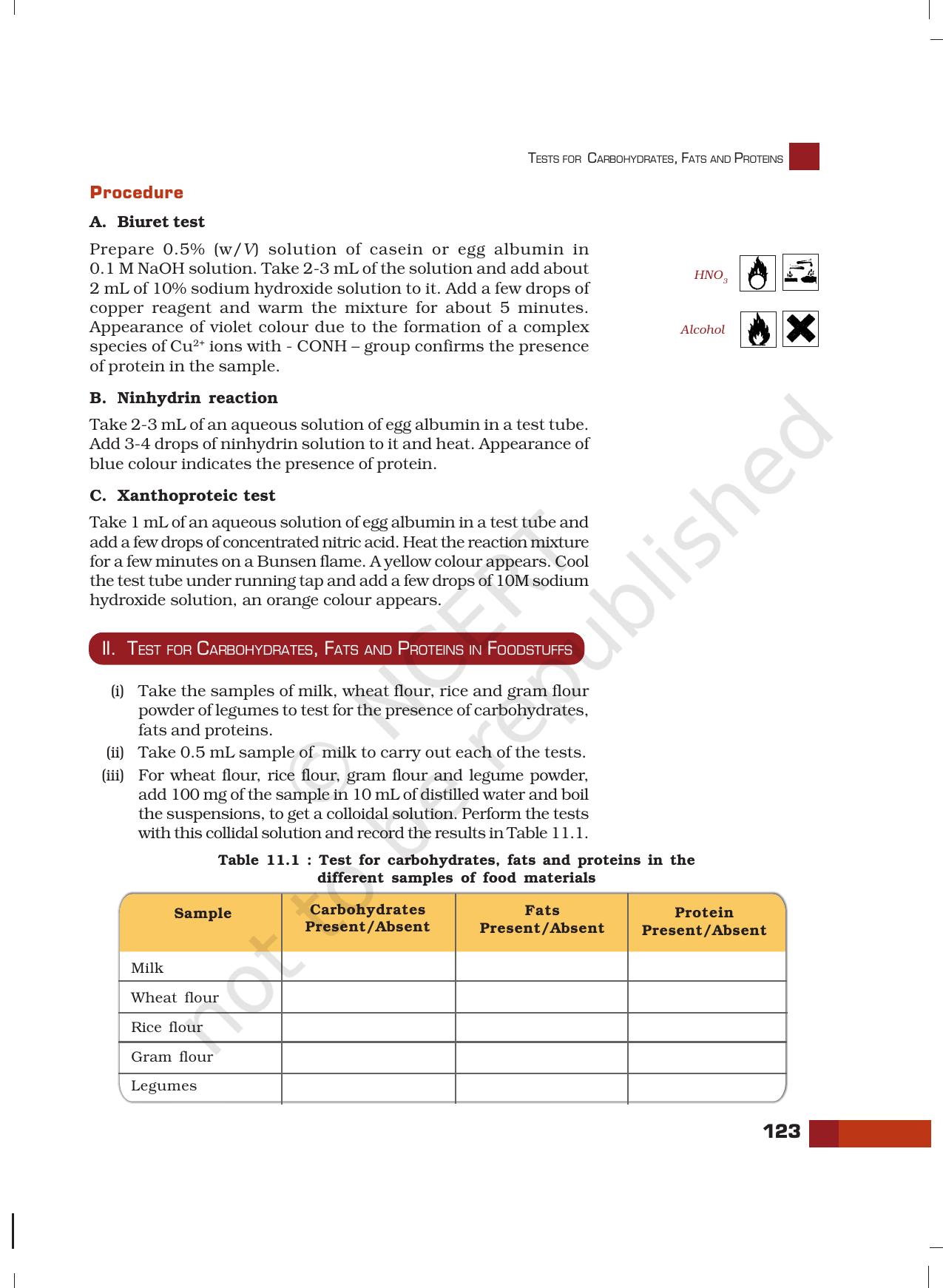NCERT Laboratory Manuals for Class XII Chemistry - Unit 11 (Tests for Carbohydrates, Fats and Proteins) - Page 10