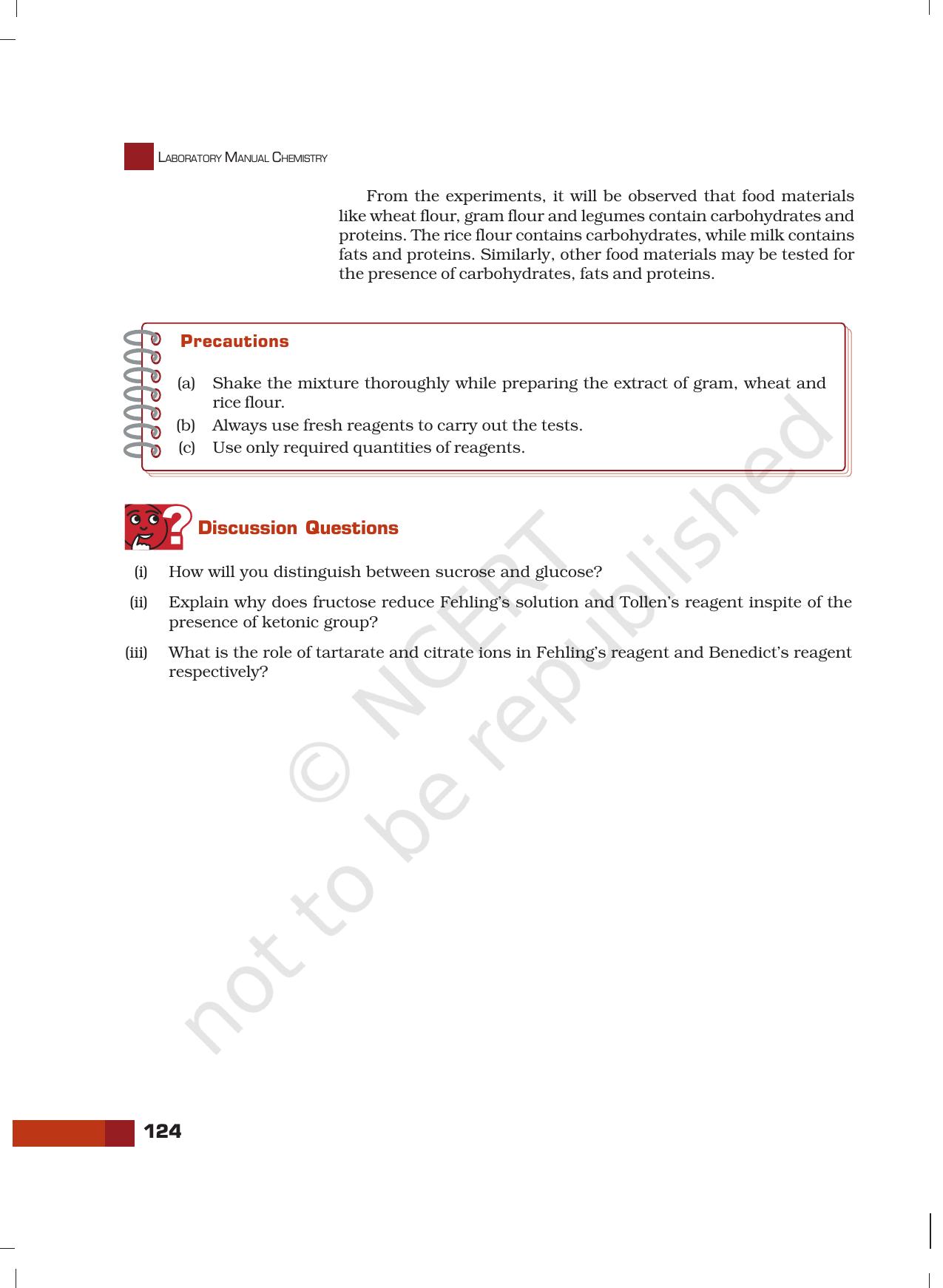 NCERT Laboratory Manuals for Class XII Chemistry - Unit 11 (Tests for Carbohydrates, Fats and Proteins) - Page 11