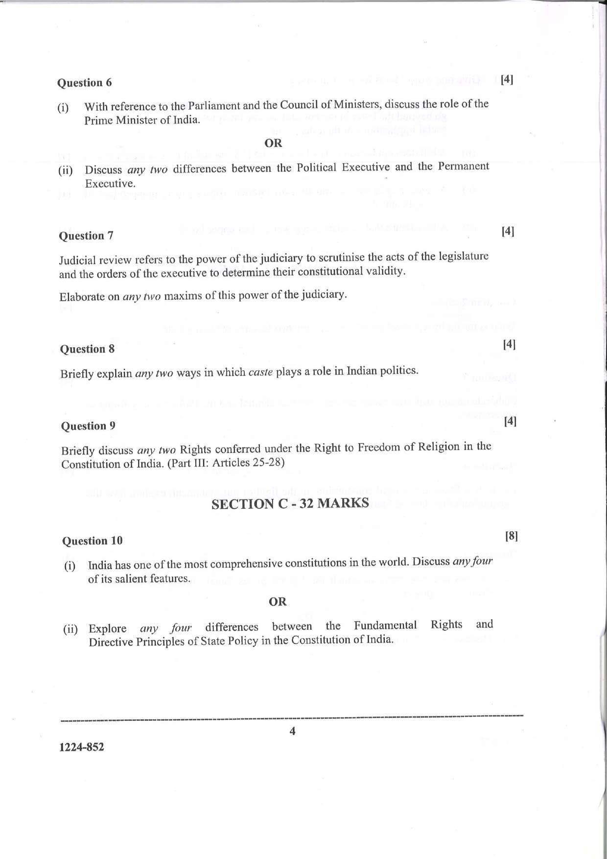 ISC Class 12 Political Science 2024 Question Paper - Page 4