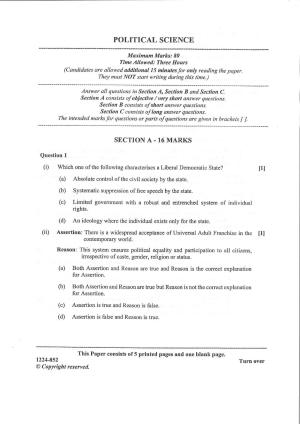 ISC Class 12 Political Science 2024 Question Paper