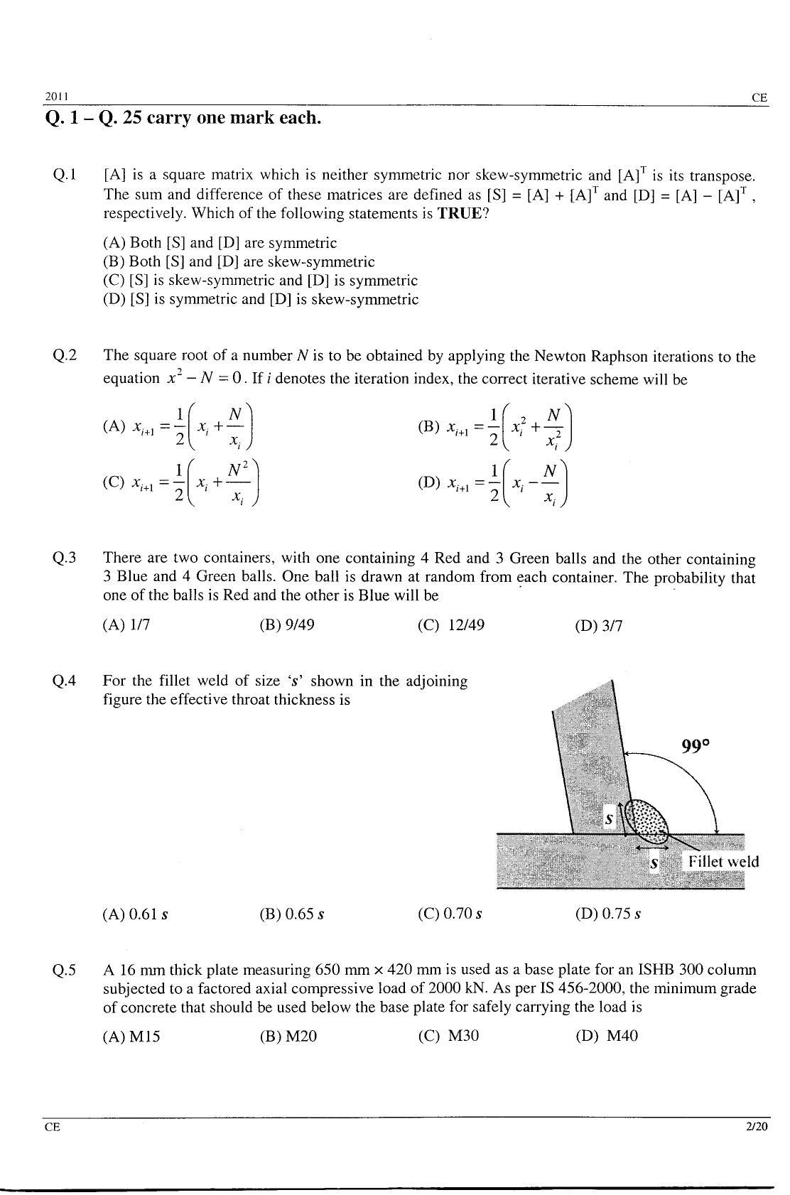 GATE 2011 Civil Engineering (CE) Question Paper with Answer Key - Page 2