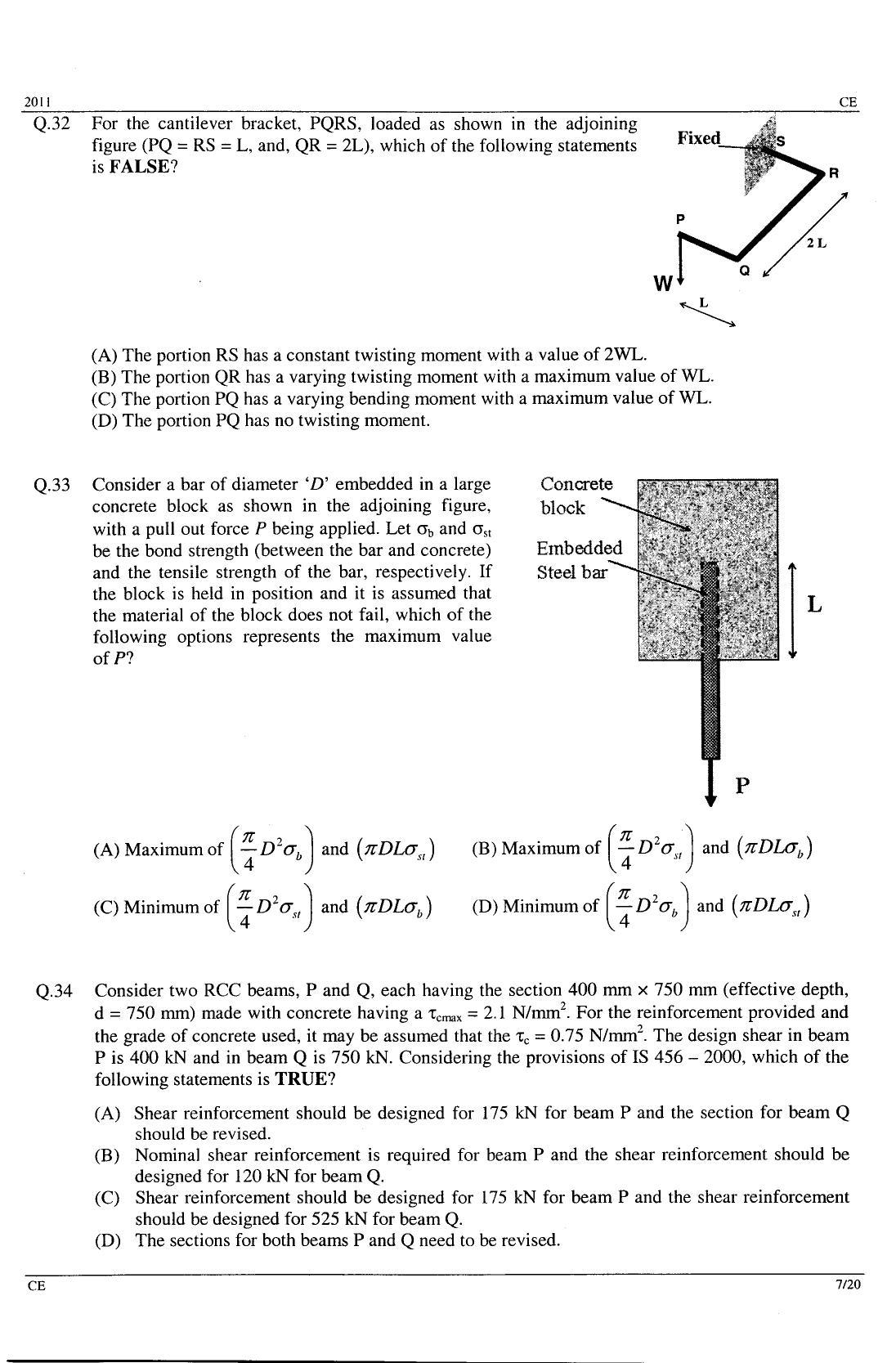GATE 2011 Civil Engineering (CE) Question Paper with Answer Key - Page 7