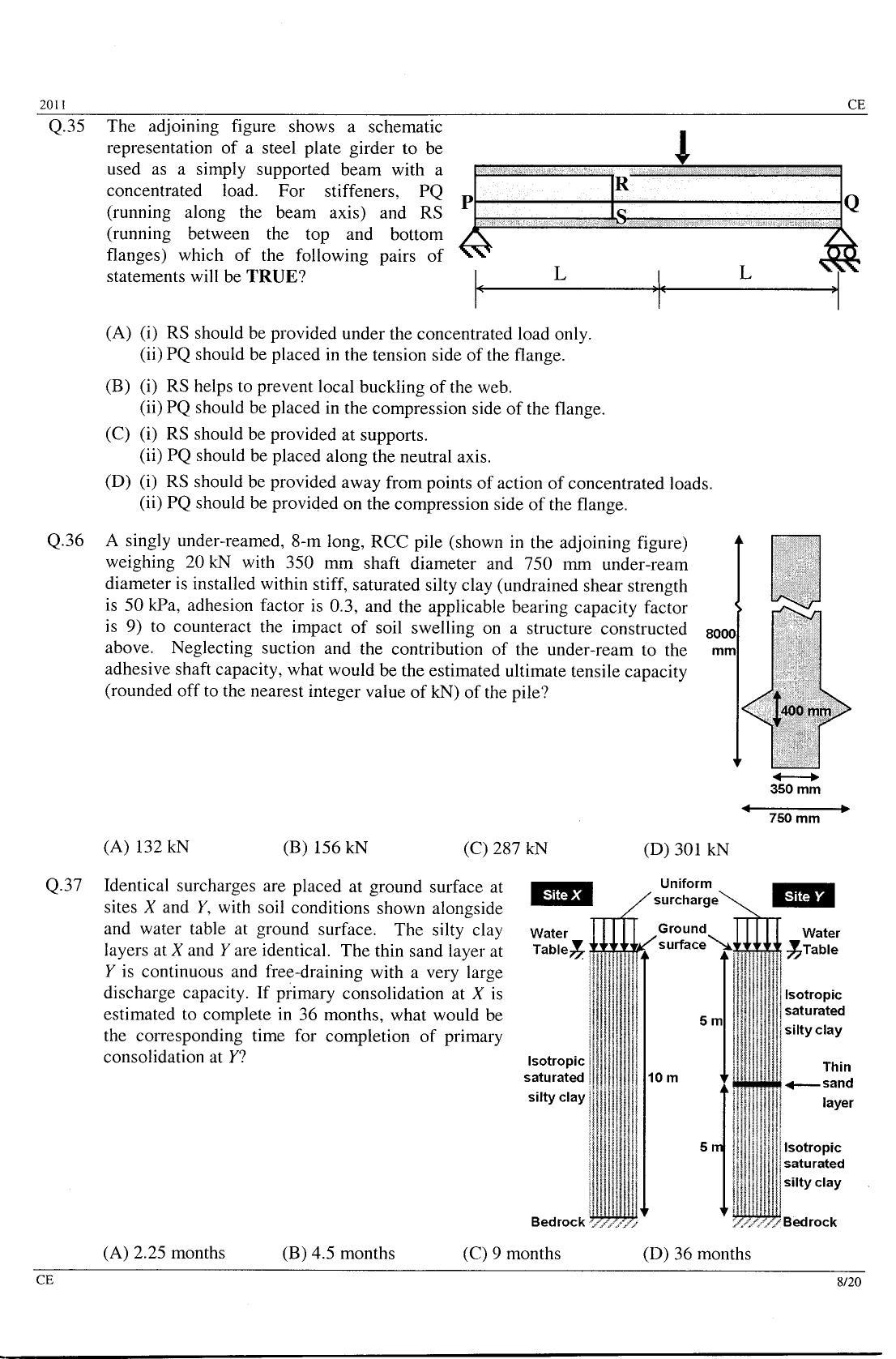 GATE 2011 Civil Engineering (CE) Question Paper with Answer Key - Page 8