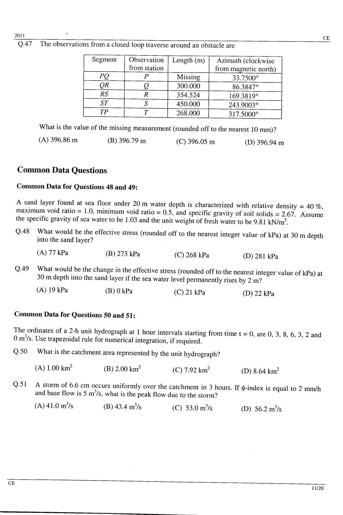 GATE 2011 Civil Engineering (CE) Question Paper with Answer Key - Page 11