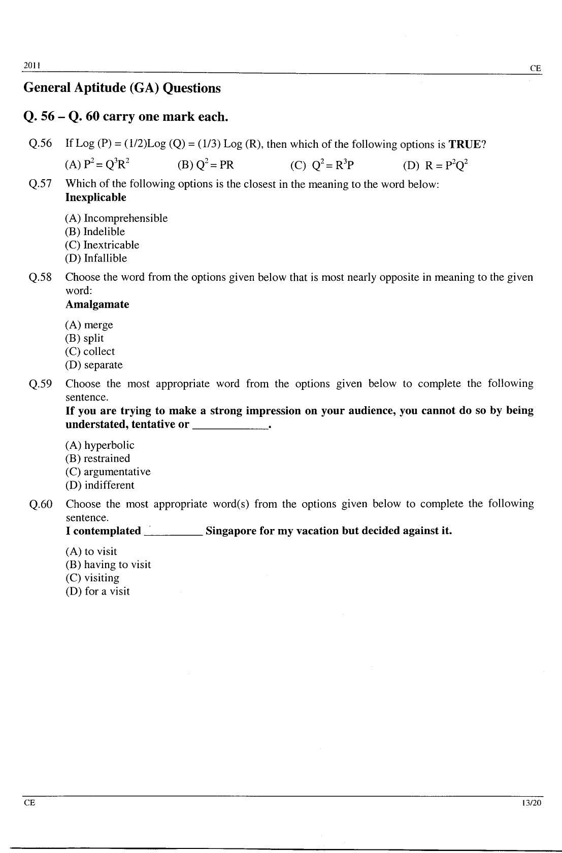 GATE 2011 Civil Engineering (CE) Question Paper with Answer Key - Page 13