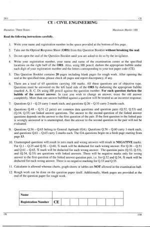 GATE 2011 Civil Engineering (CE) Question Paper with Answer Key