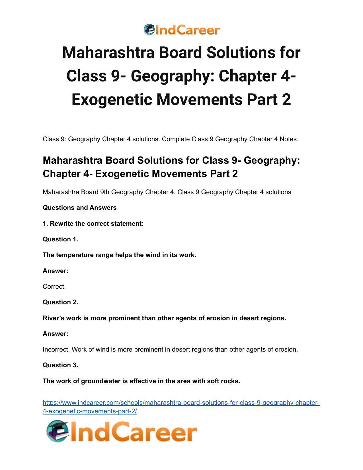 Maharashtra Board Solutions for Class 9- Geography: Chapter 4- Exogenetic Movements Part 2 - Page 2