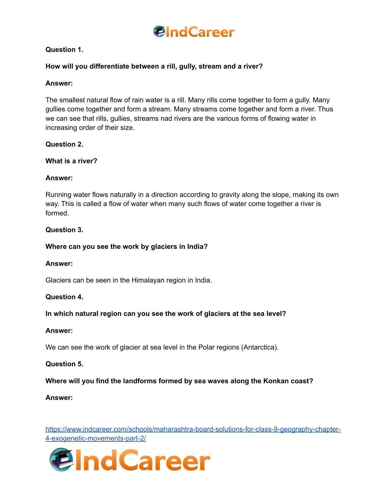 Maharashtra Board Solutions for Class 9- Geography: Chapter 4- Exogenetic Movements Part 2 - Page 26