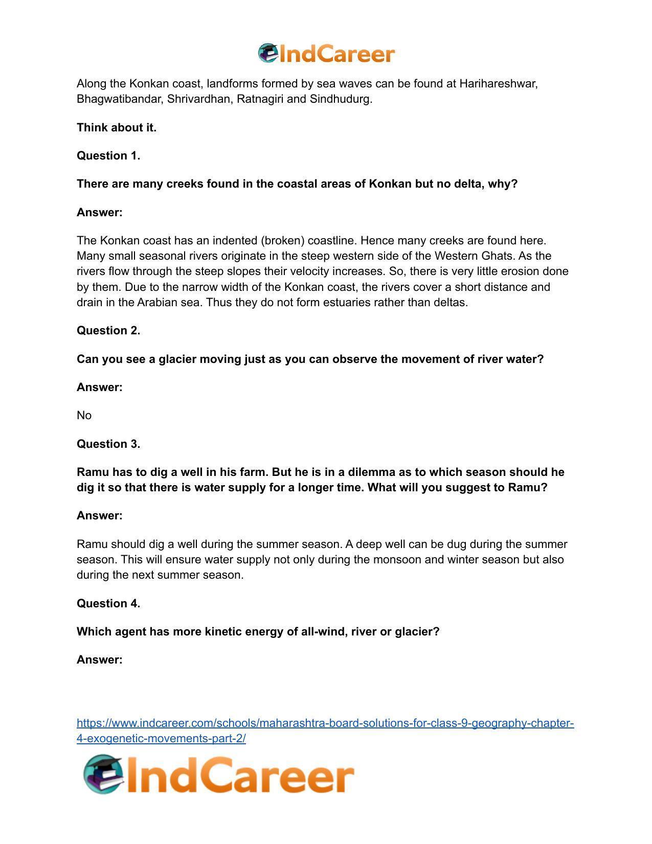 Maharashtra Board Solutions for Class 9- Geography: Chapter 4- Exogenetic Movements Part 2 - Page 27