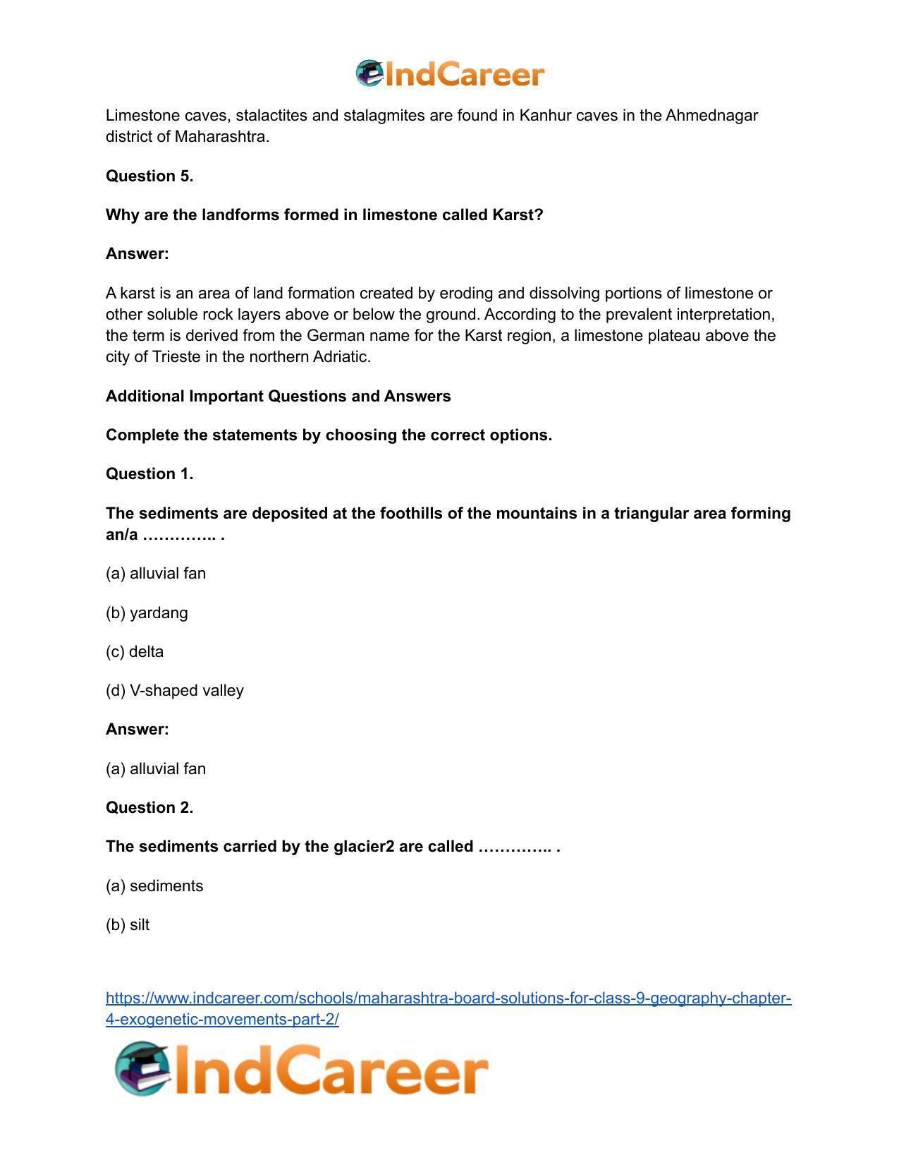 Maharashtra Board Solutions for Class 9- Geography: Chapter 4- Exogenetic Movements Part 2 - Page 29