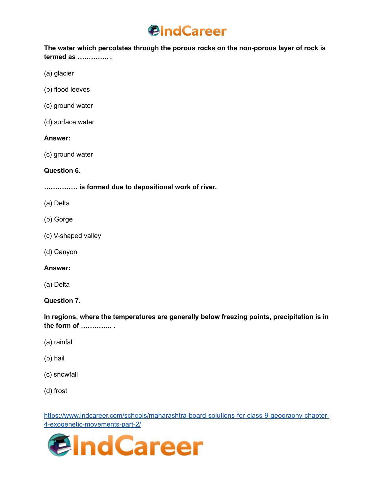 Maharashtra Board Solutions for Class 9- Geography: Chapter 4- Exogenetic Movements Part 2 - Page 31