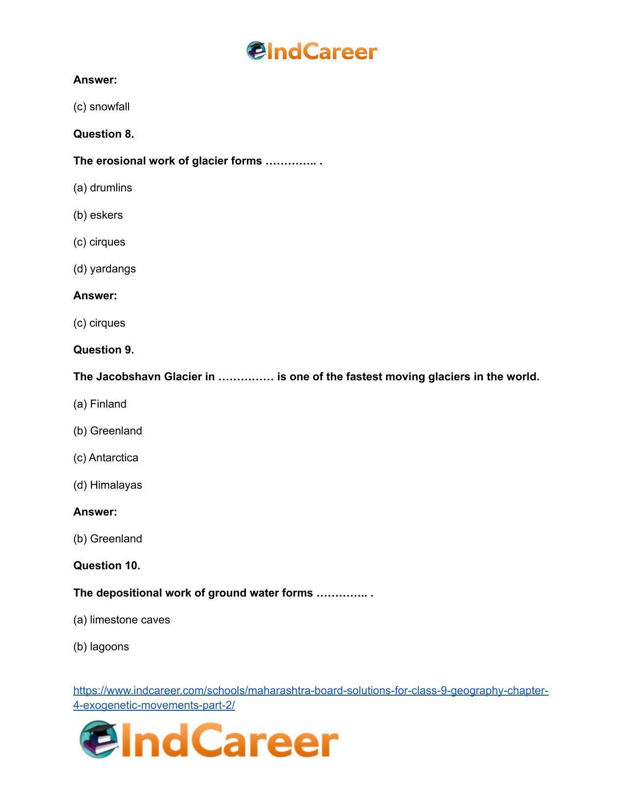 Maharashtra Board Solutions for Class 9- Geography: Chapter 4- Exogenetic Movements Part 2 - Page 32
