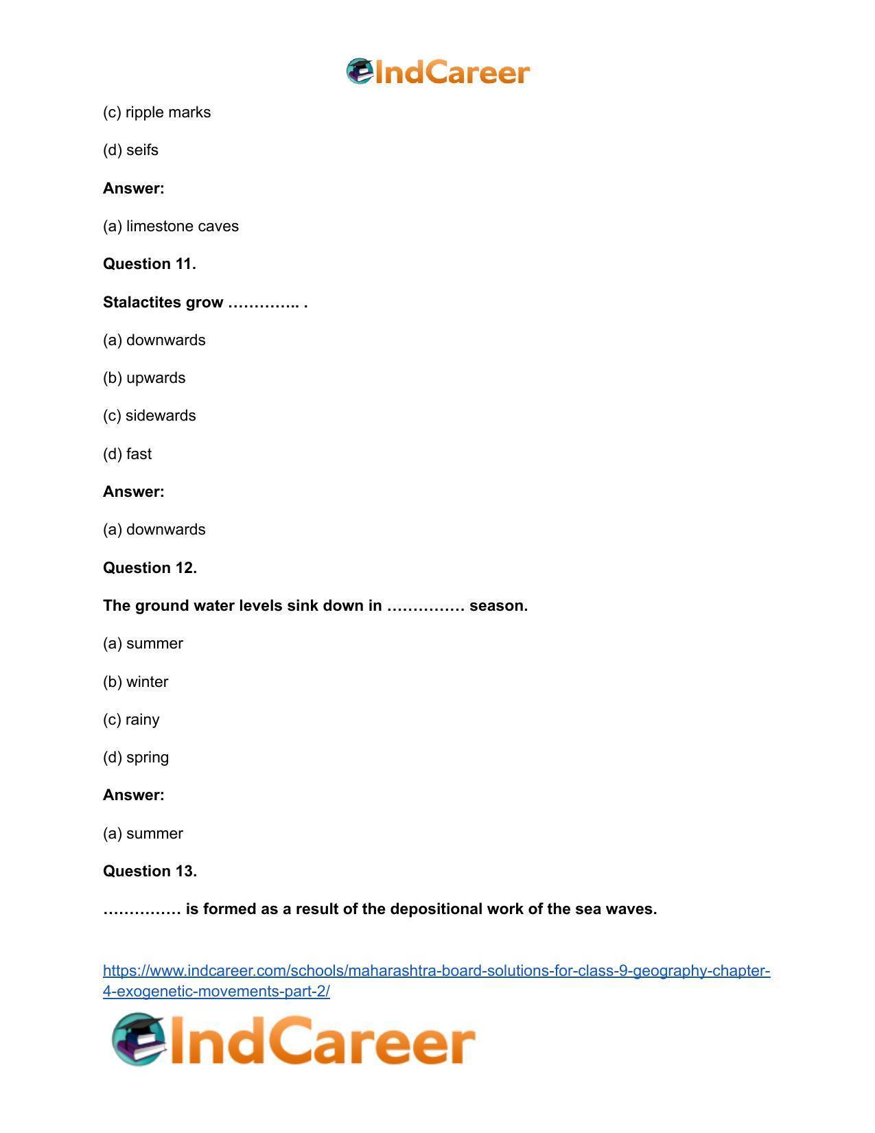 Maharashtra Board Solutions for Class 9- Geography: Chapter 4- Exogenetic Movements Part 2 - Page 33